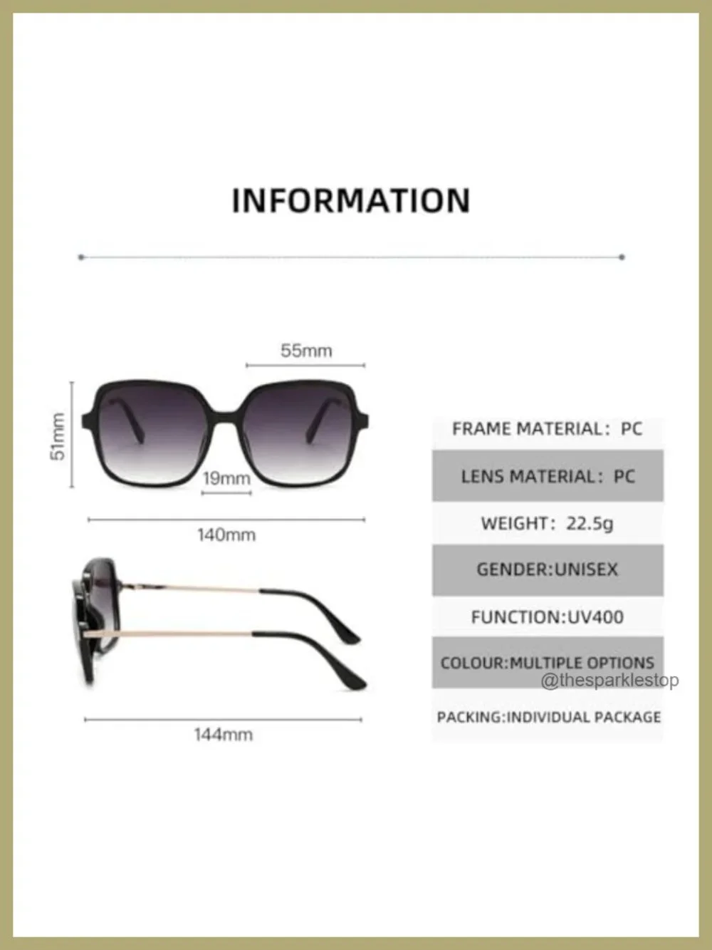 Retro Square Sunglasses Oversized Gradient UV400 Metal Frame